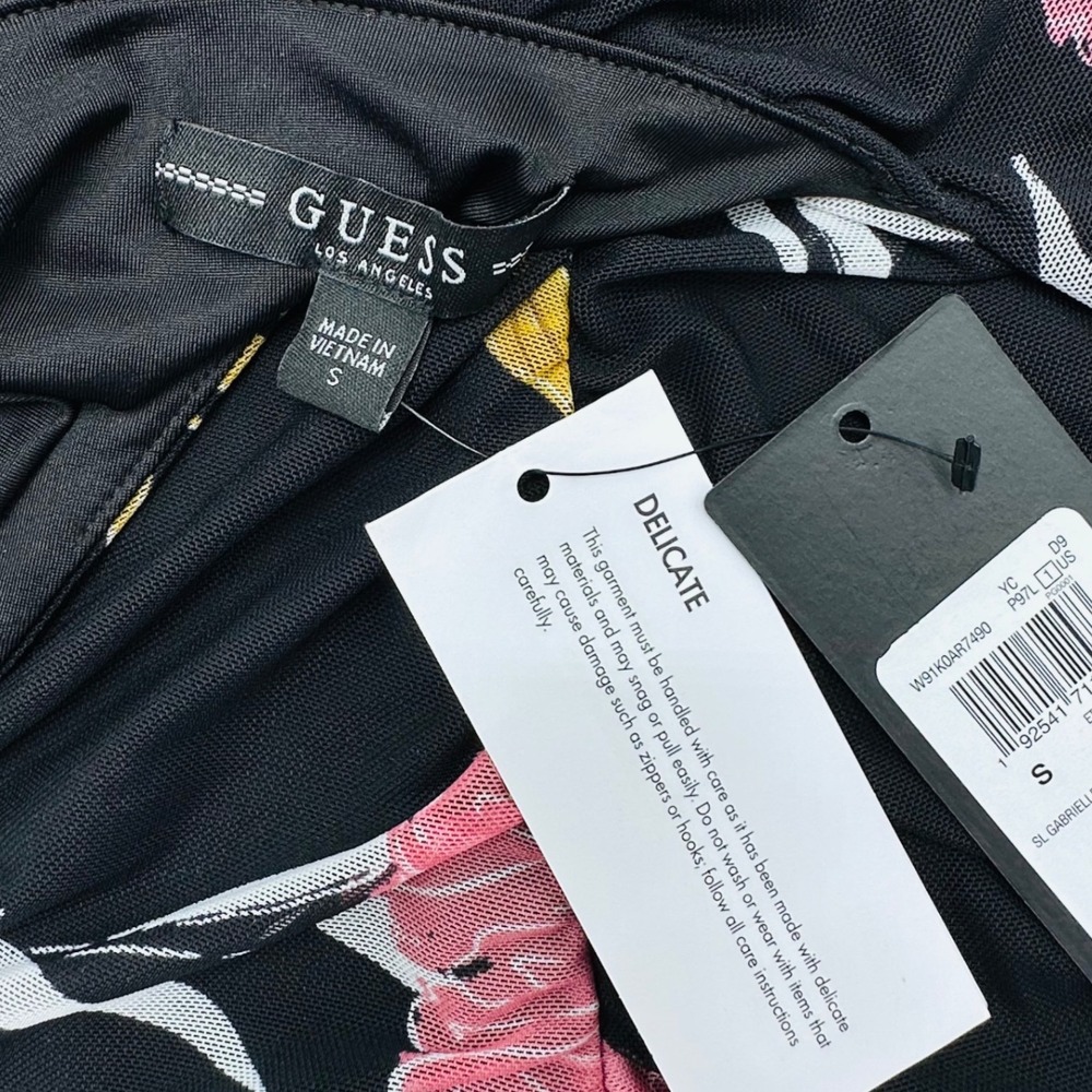 GUESS Womens Gabriella Black Floral Mesh Ruched Bodycon Tie Back Dress Resort - Picture 4 of 12